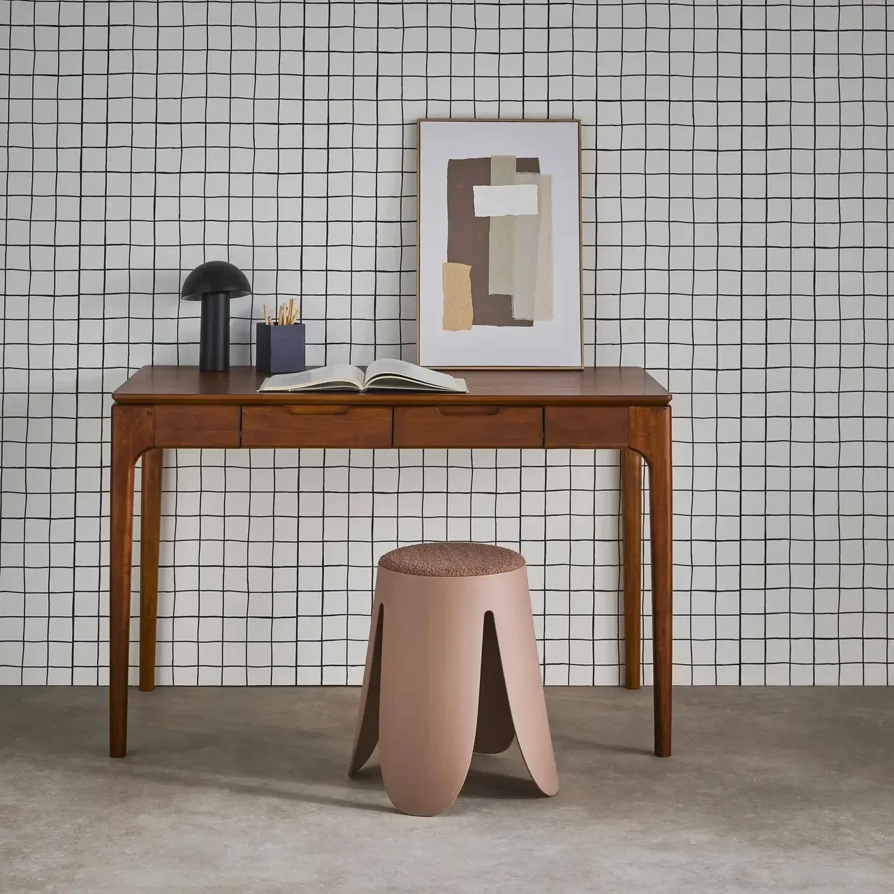 Bureau 2 tiroirs hévéa massif façade frêne - style scandinave