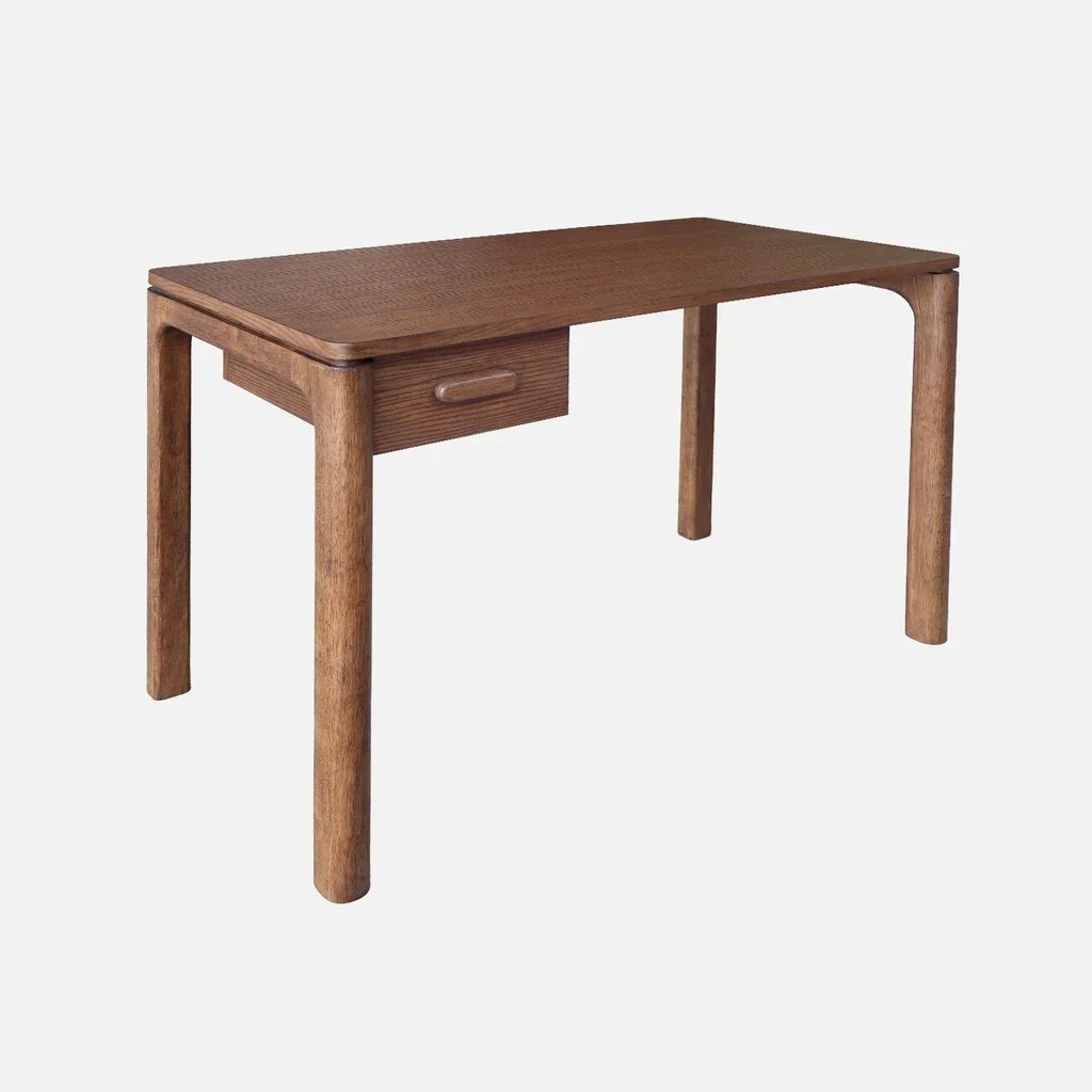 Bureau bois hévéa chêne Garance avec tiroir design minimaliste