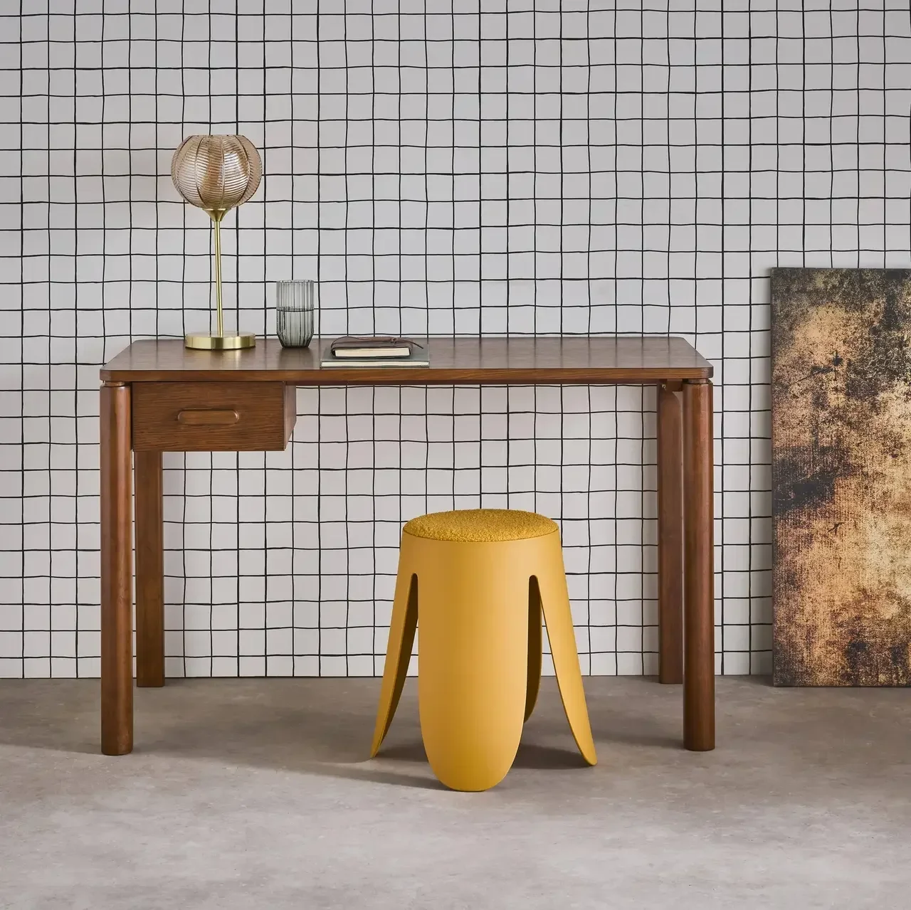 Bureau bois hévéa chêne Garance avec tiroir design minimaliste
