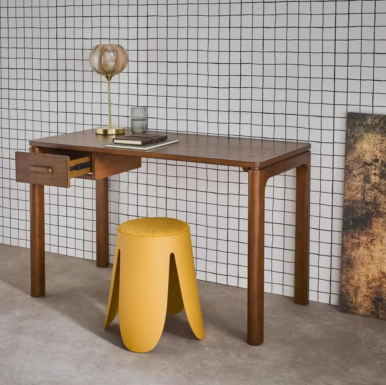 Bureau bois hévéa chêne Garance avec tiroir design minimaliste