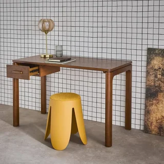 Bureau bois hévéa chêne Garance avec tiroir design minimaliste
