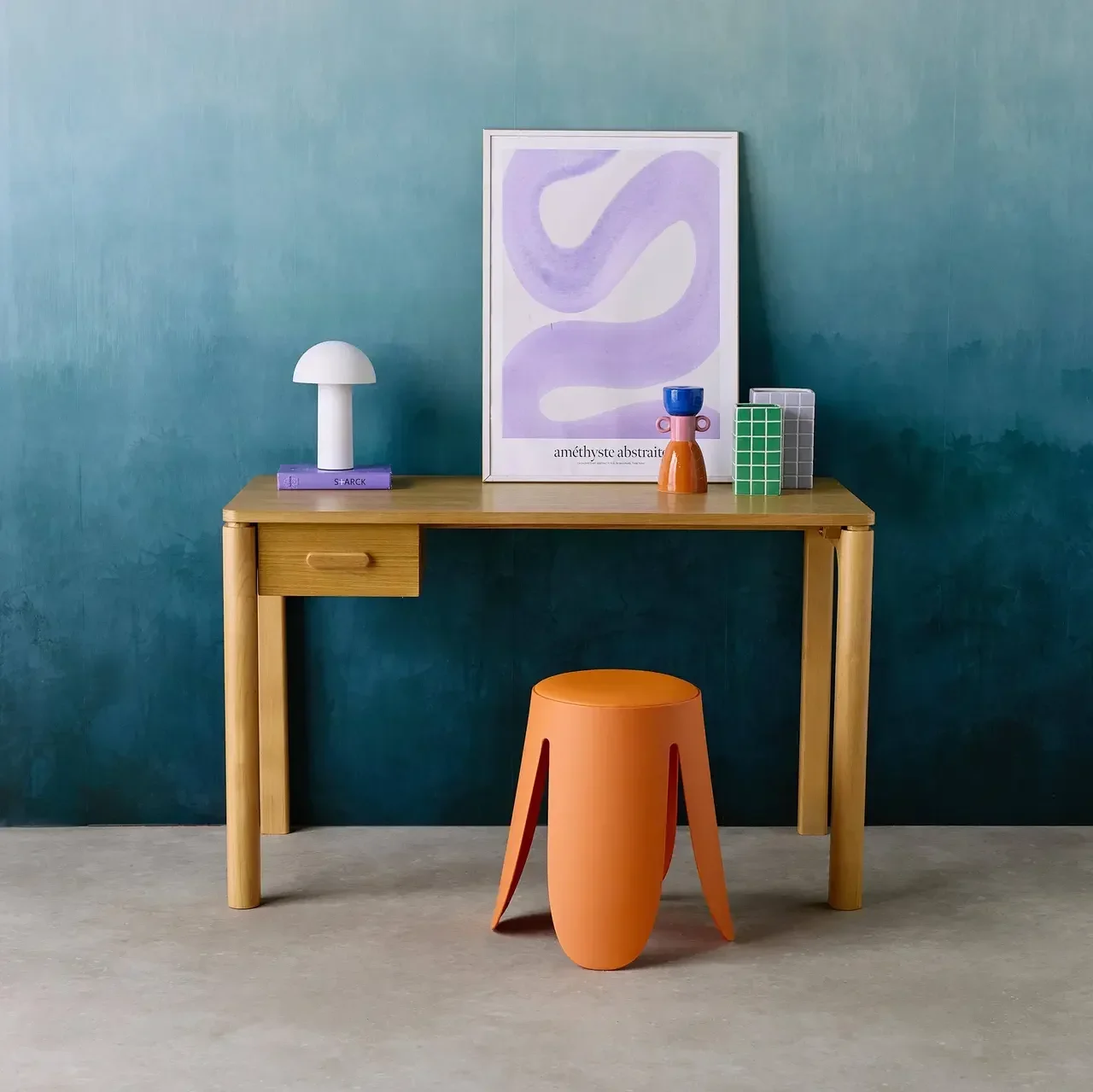 Bureau bois hévéa chêne Garance avec tiroir rangement