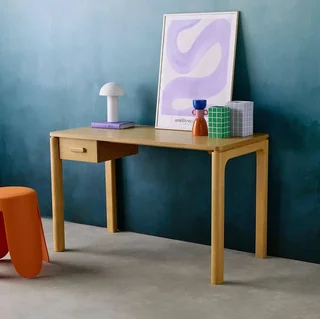 Bureau bois hévéa chêne Garance avec tiroir rangement