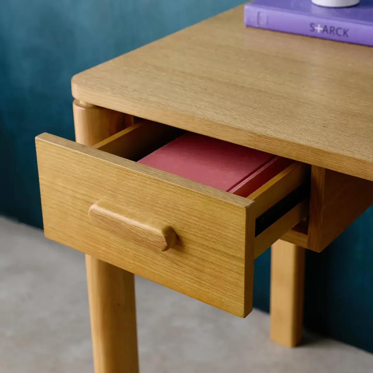 Bureau bois hévéa chêne Garance avec tiroir rangement