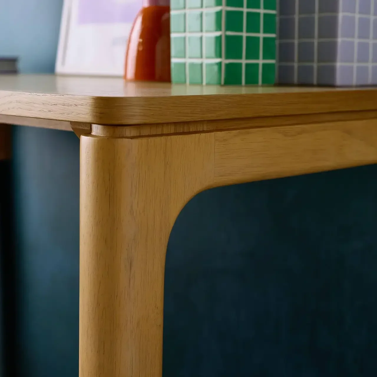 Bureau bois hévéa chêne Garance avec tiroir rangement