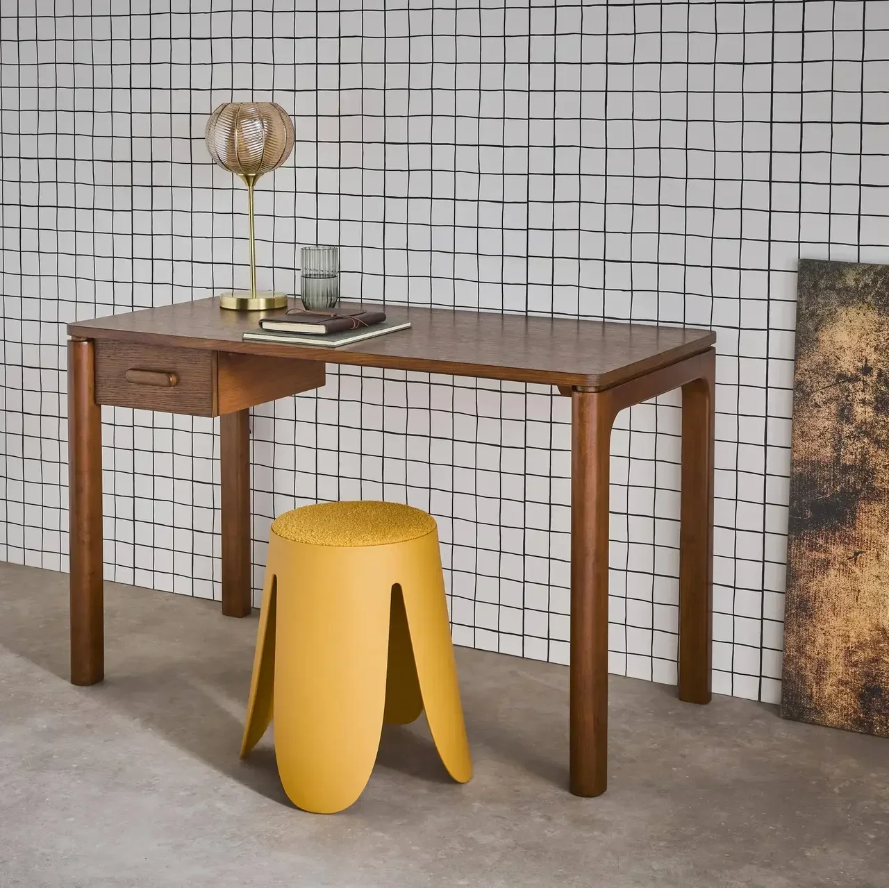 Bureau bois hévéa chêne Garance avec tiroir design minimaliste