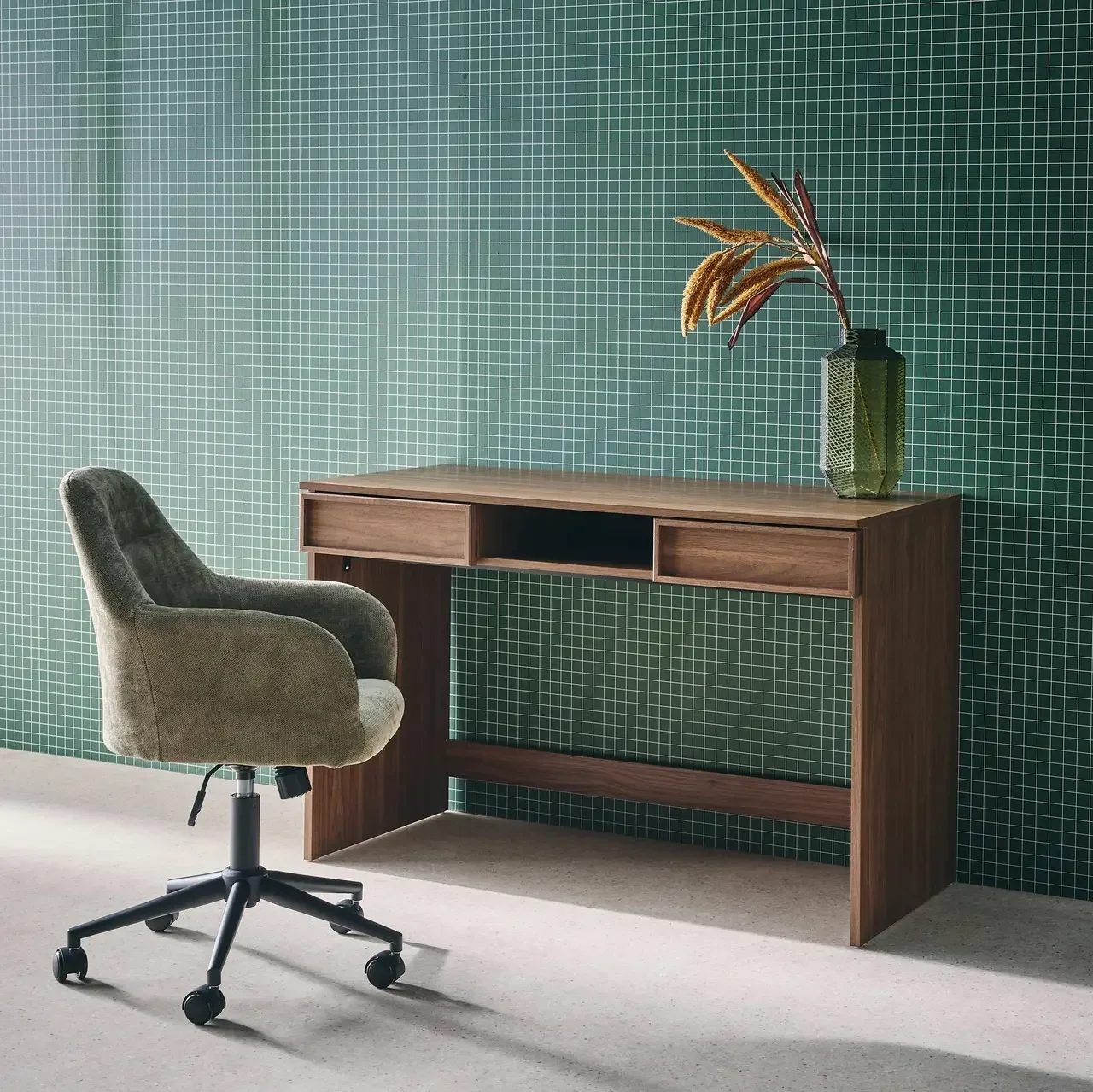 Bureau design bois 120 cm avec 2 tiroirs et niche de rangement