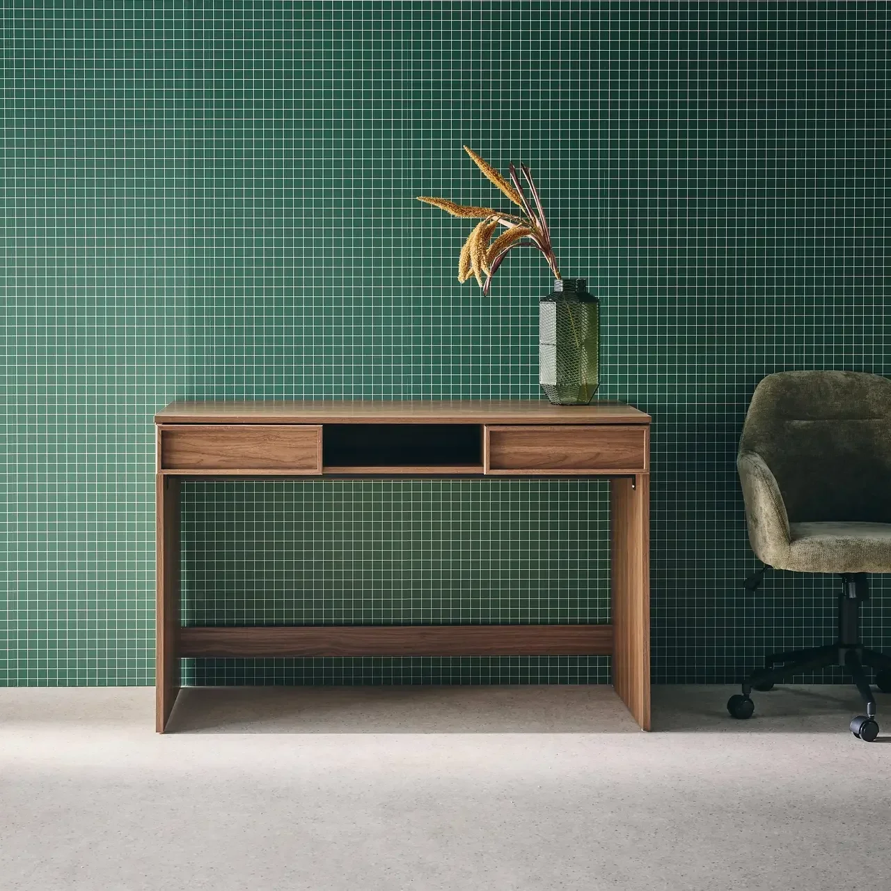 Bureau design bois 120 cm avec 2 tiroirs et niche de rangement