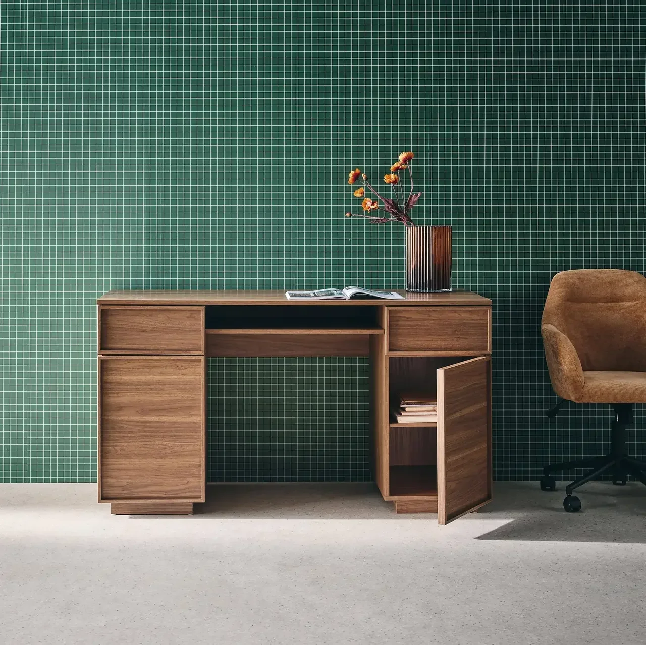 Bureau design bois 140 cm avec rangements - Collection Kuba