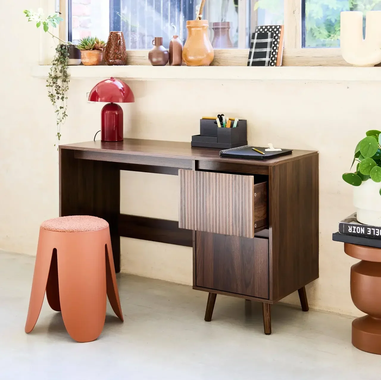 Scandinavian desk 2 drawers natural wood 120 cm - Clean Nordic style