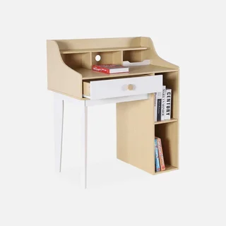 Bureau enfant bois naturel avec tiroir et étagères Collection Edgar