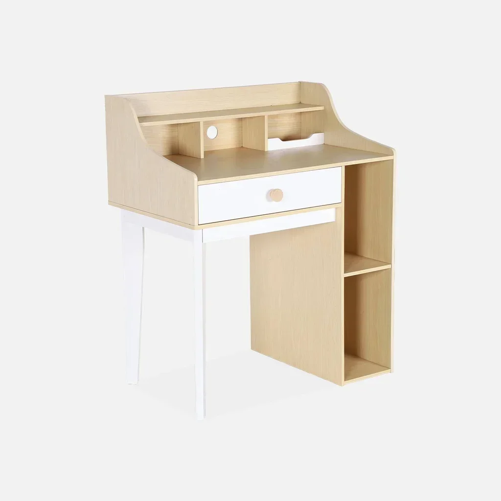 Bureau enfant bois naturel avec tiroir et étagères Collection Edgar