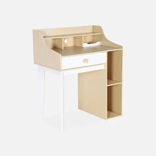 Bureau enfant bois naturel avec tiroir et étagères Collection Edgar