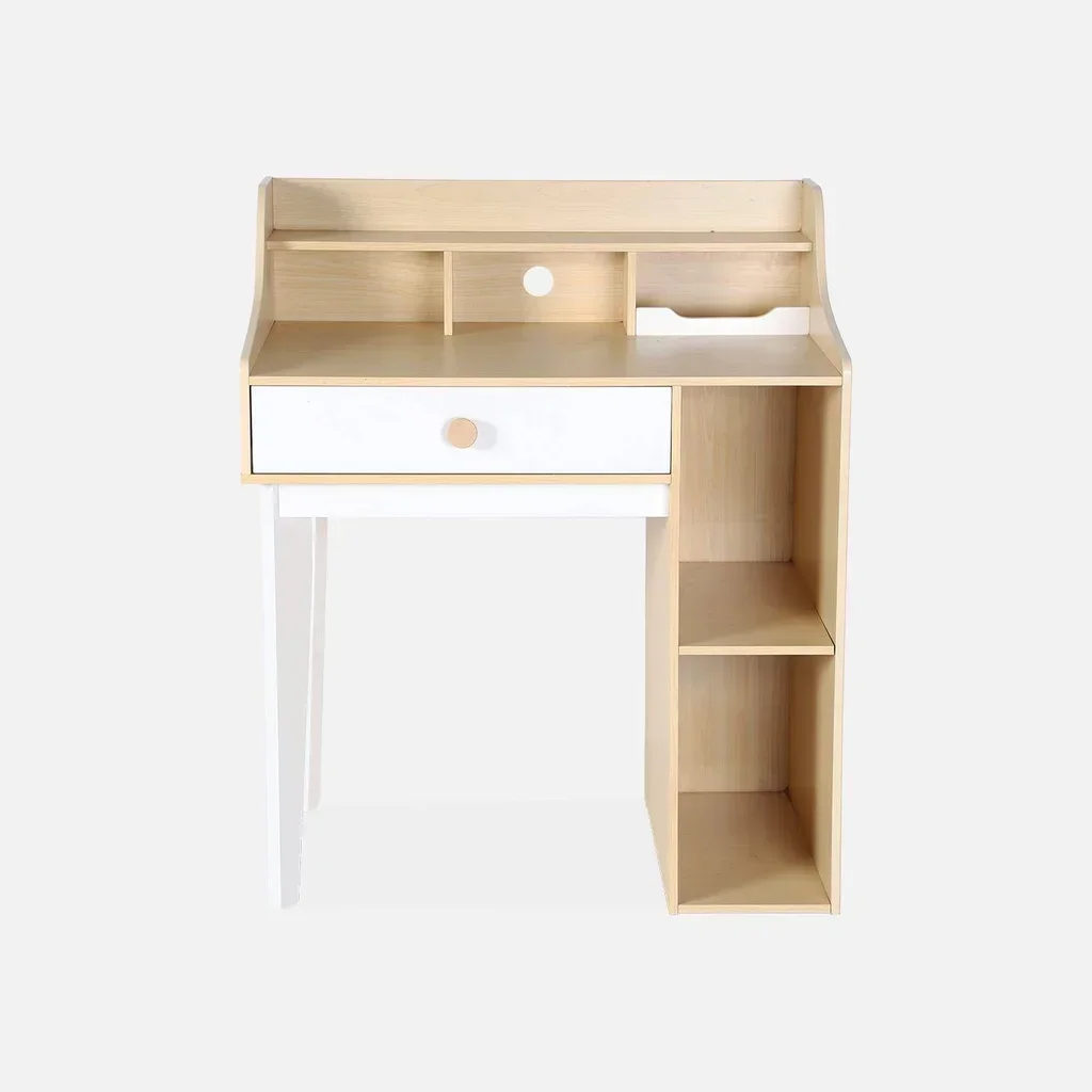 Bureau enfant bois naturel avec tiroir et étagères Collection Edgar