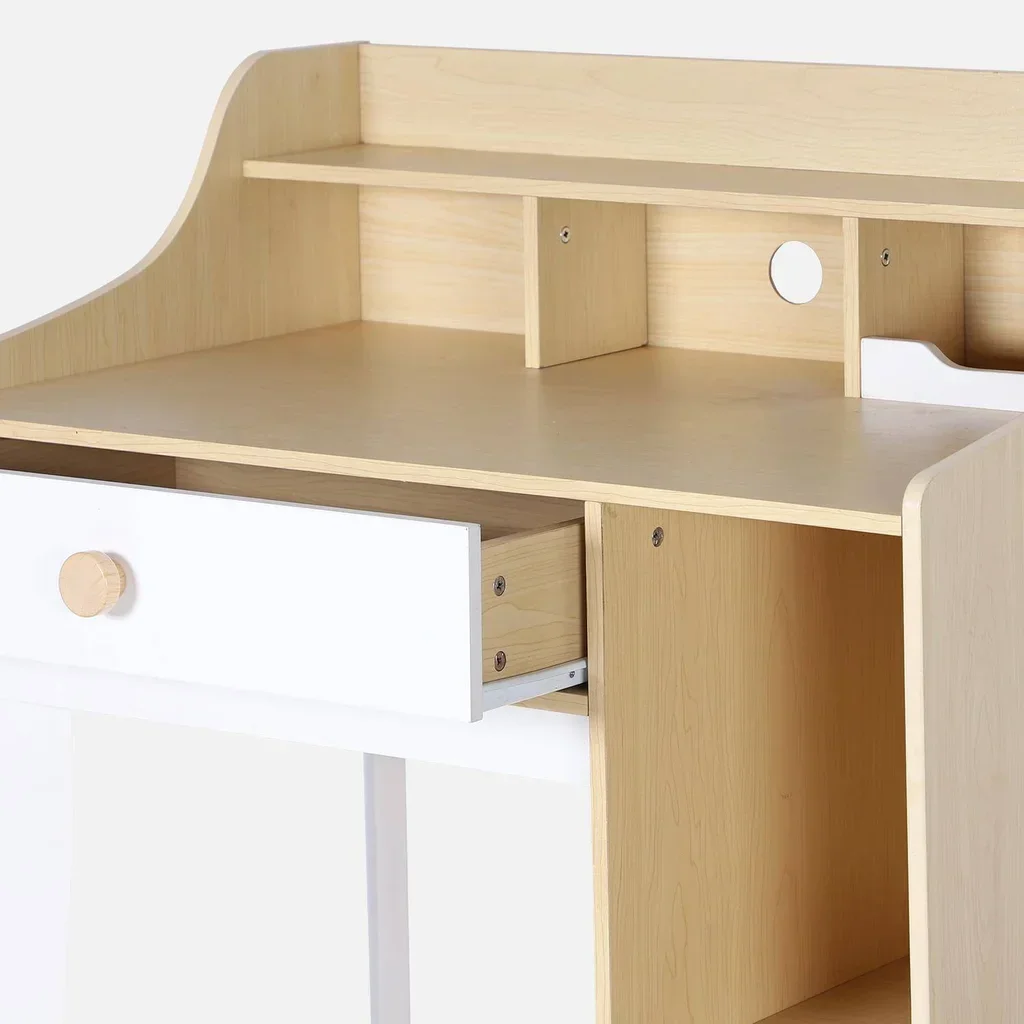 Bureau enfant bois naturel avec tiroir et étagères Collection Edgar