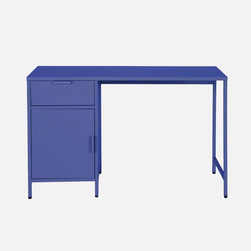 Bureau enfant métal 1 tiroir finition laminée avec rangement intégré