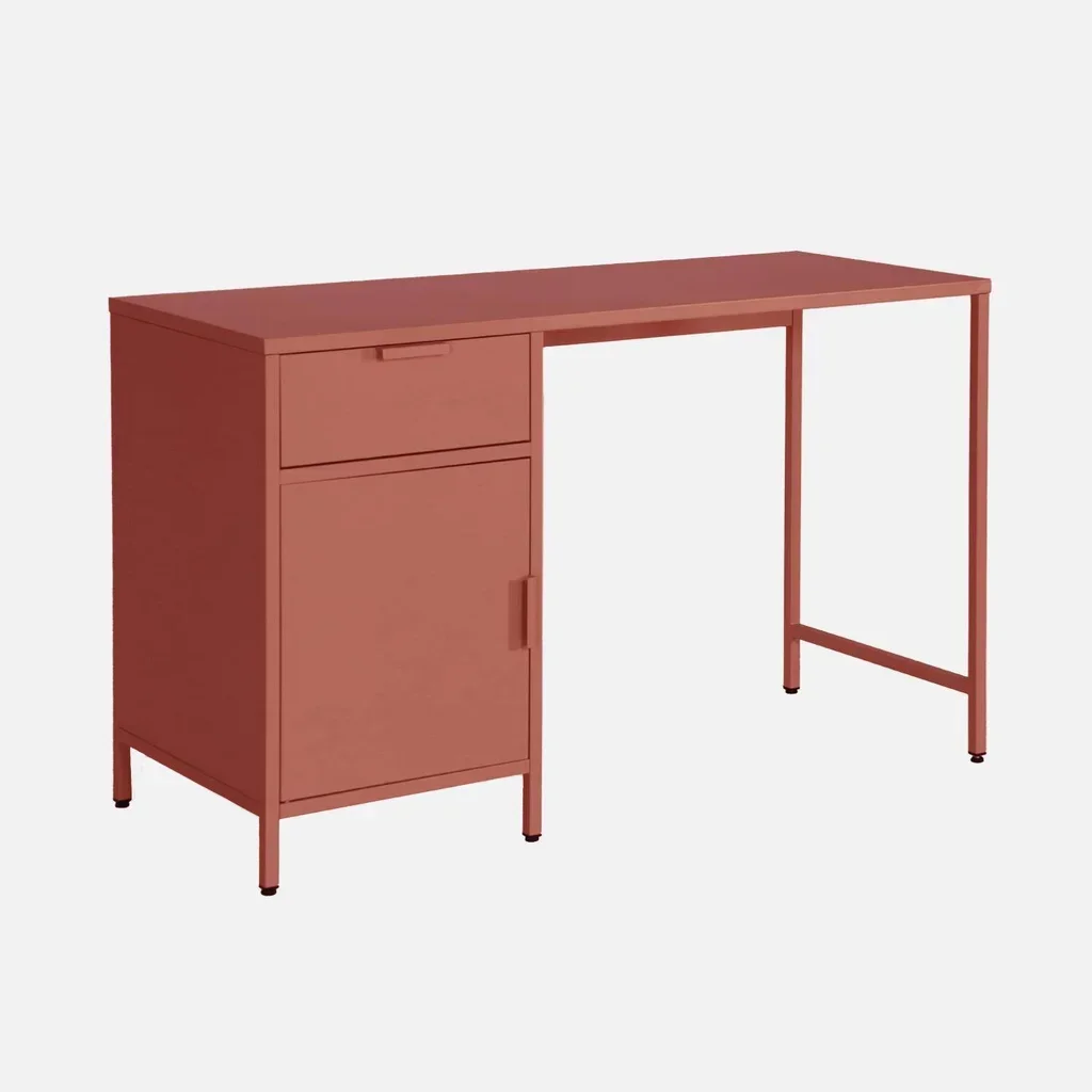 Bureau enfant métal 1 tiroir finition laminée avec rangement intégré