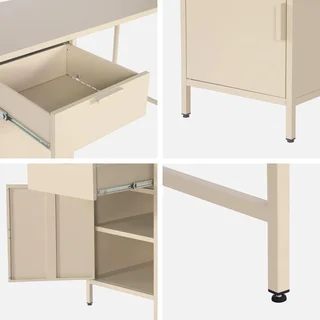 Bureau enfant métal 1 tiroir finition laminée gris avec rangement