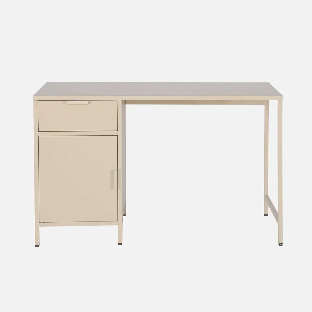 Bureau enfant métal 1 tiroir finition laminée gris avec rangement
