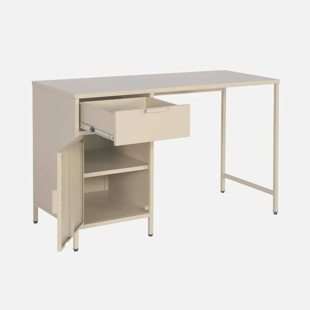 Bureau enfant métal 1 tiroir finition laminée gris avec rangement