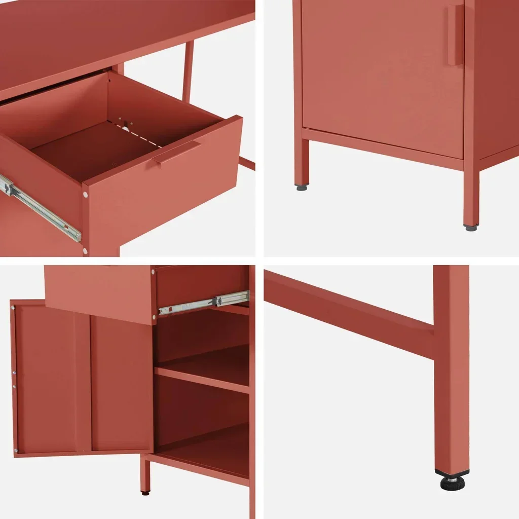 Bureau enfant métal 1 tiroir finition laminée avec rangement intégré