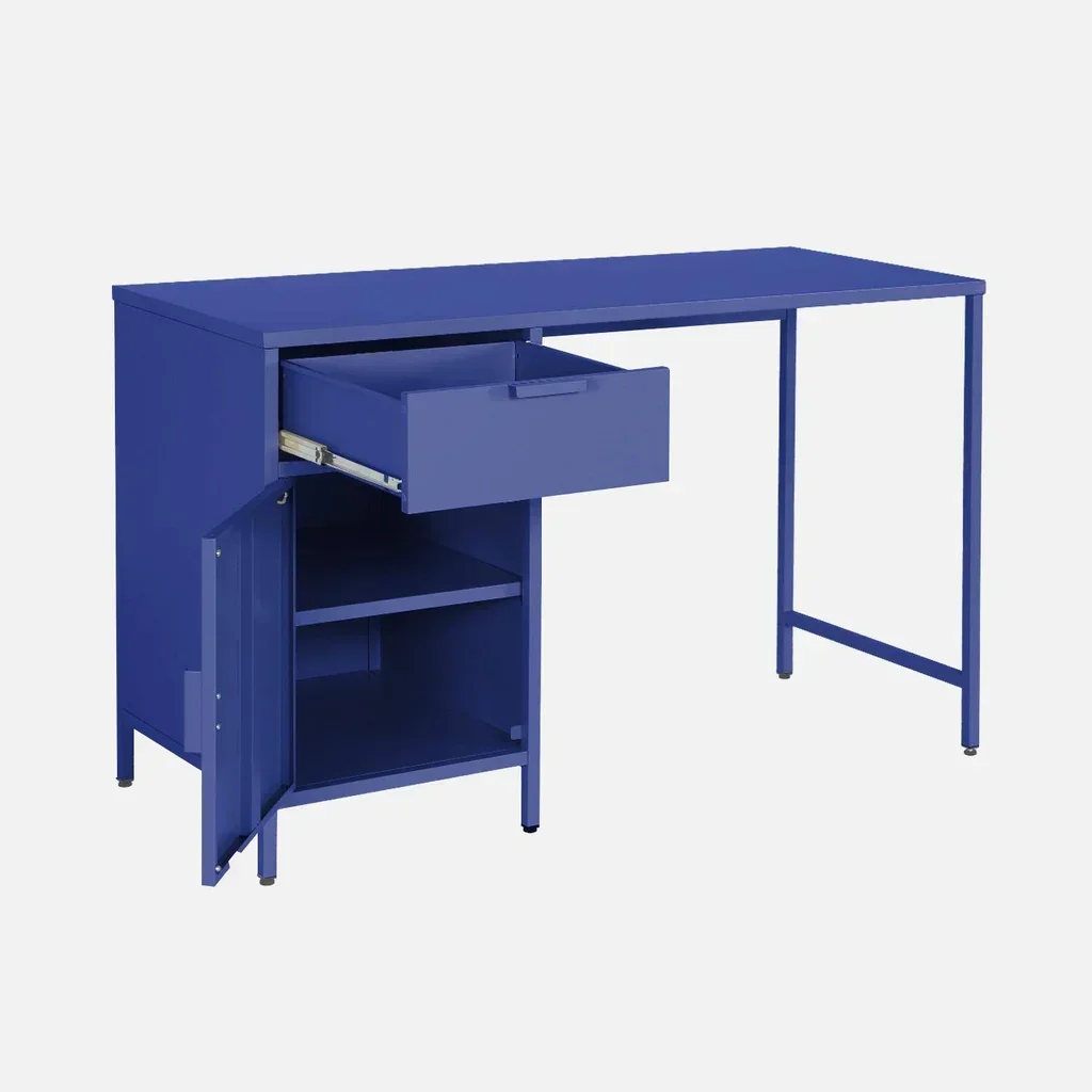 Bureau enfant métal 1 tiroir finition laminée avec rangement intégré
