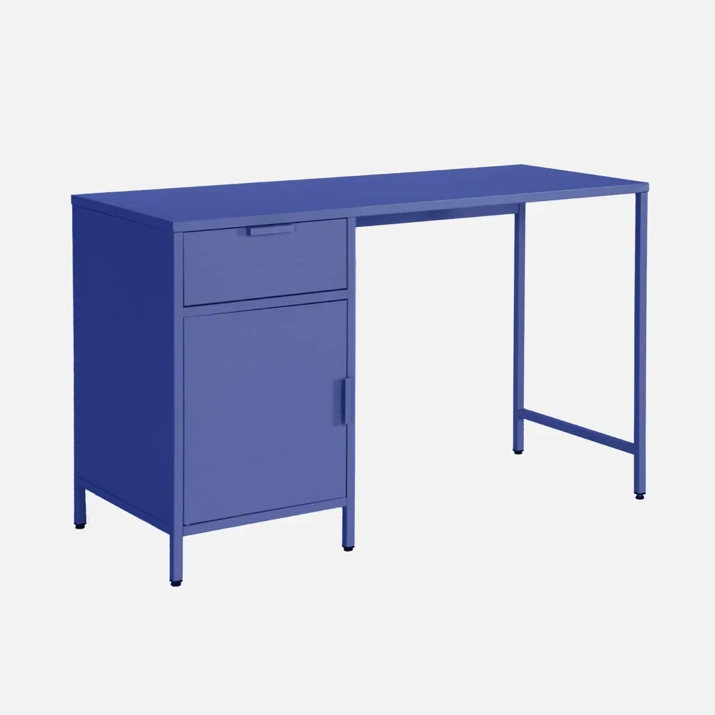 Bureau enfant métal 1 tiroir finition laminée avec rangement intégré