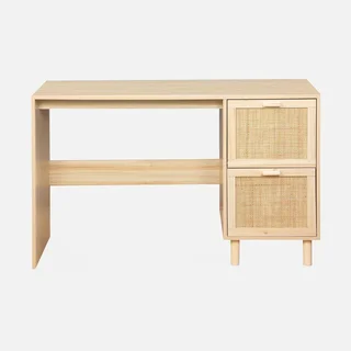 Bureau vintage cannage bois naturel 2 tiroirs Camargue