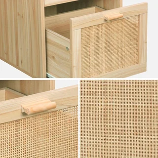 Bureau vintage cannage bois naturel 2 tiroirs Camargue