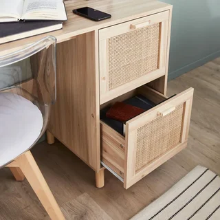 Bureau vintage cannage bois naturel 2 tiroirs Camargue