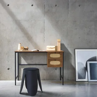 Bureau vintage cannage bois naturel 2 tiroirs style rétro élégant