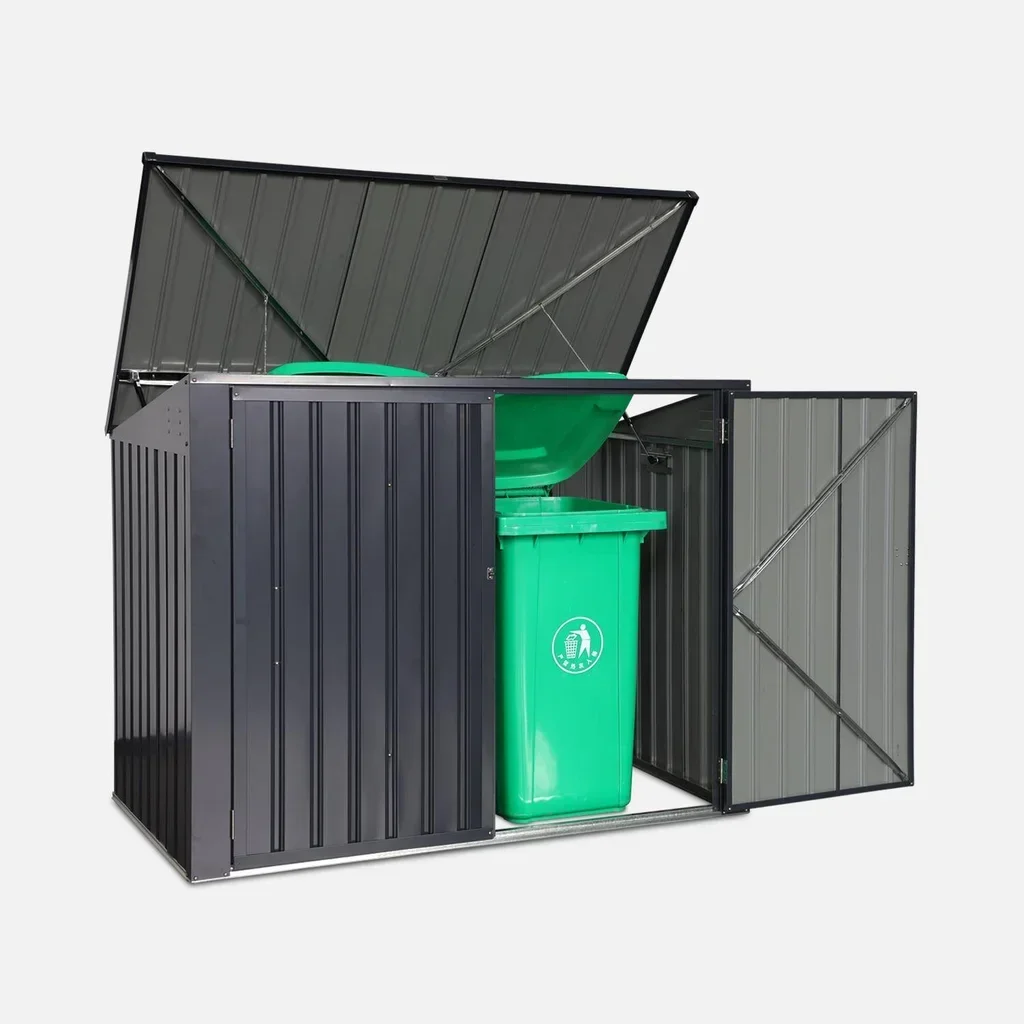 Capa para contentores dupla em aço galvanizado 1,75m² com teto abertura e fixação no solo