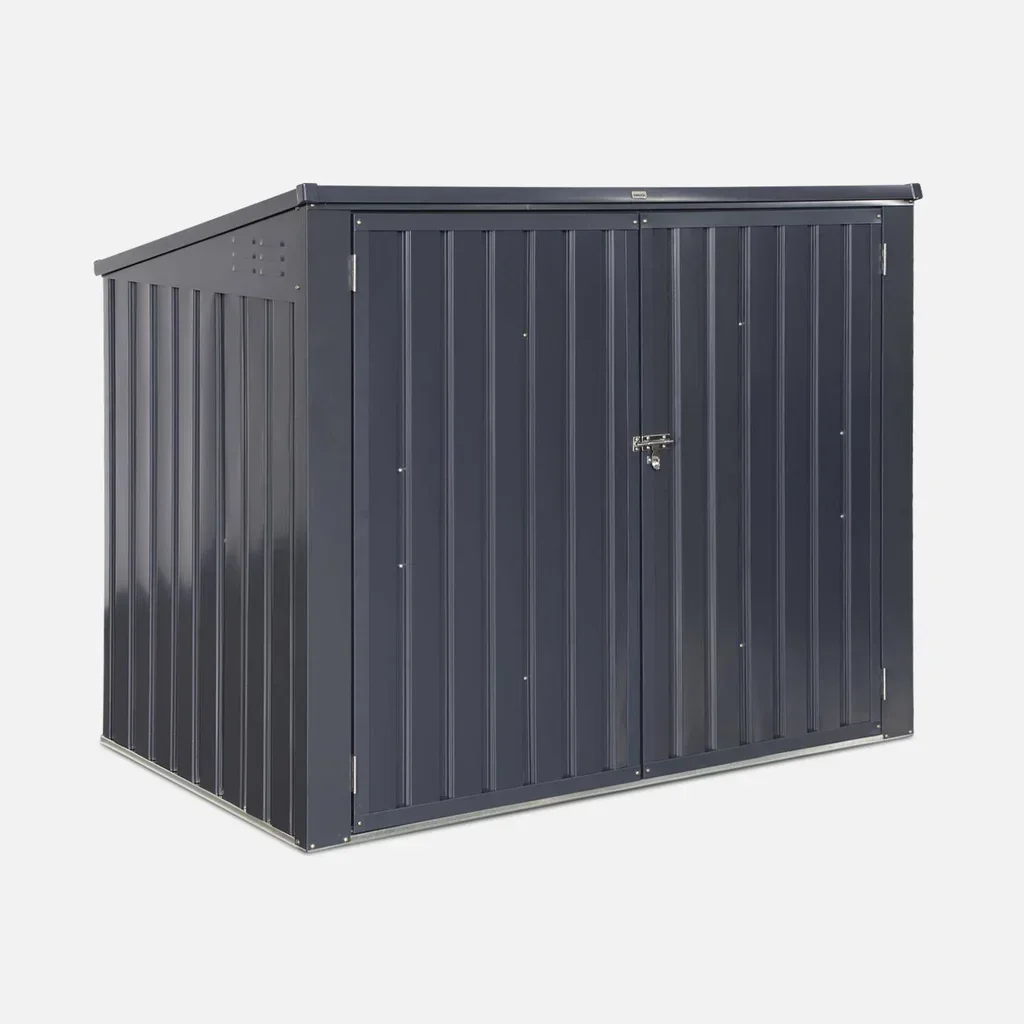 Cache-poubelles jumelé acier zingué 1,75m² avec toit ouvrable et fixation sol