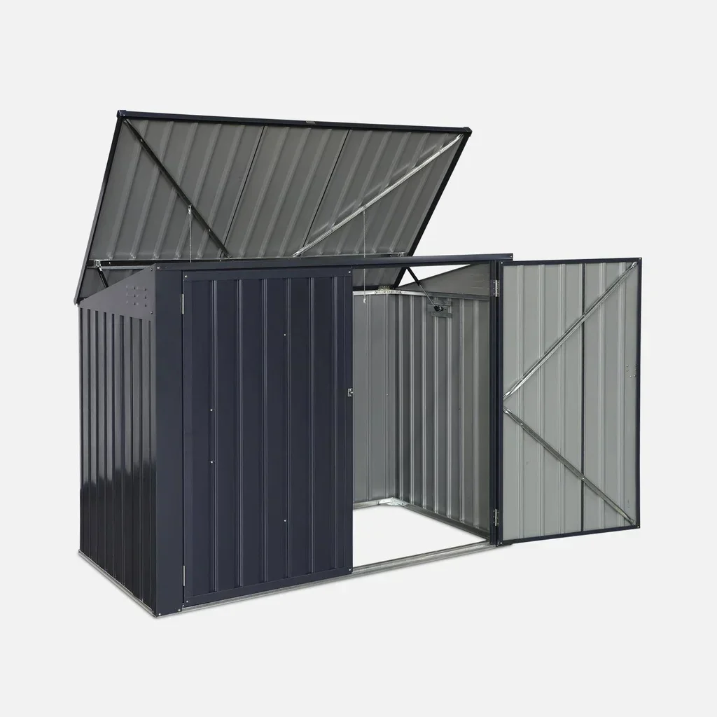 Capa para contentores dupla em aço galvanizado 1,75m² com teto abertura e fixação no solo