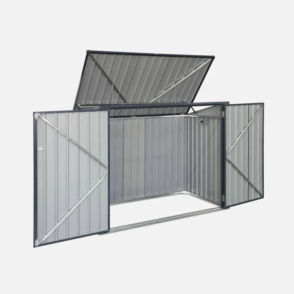 Capa para contentores dupla em aço galvanizado 1,75m² com teto abertura e fixação no solo