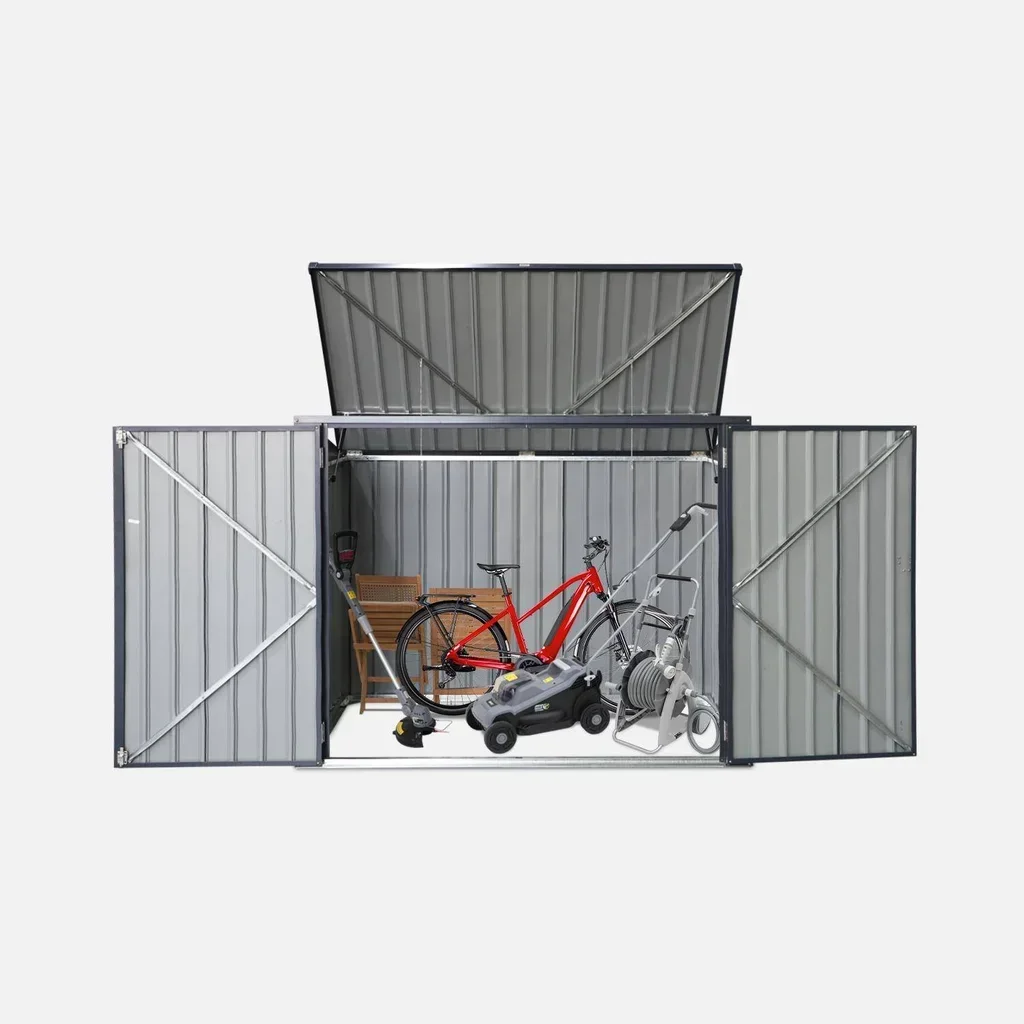 Capa para contentores dupla em aço galvanizado 1,75m² com teto abertura e fixação no solo