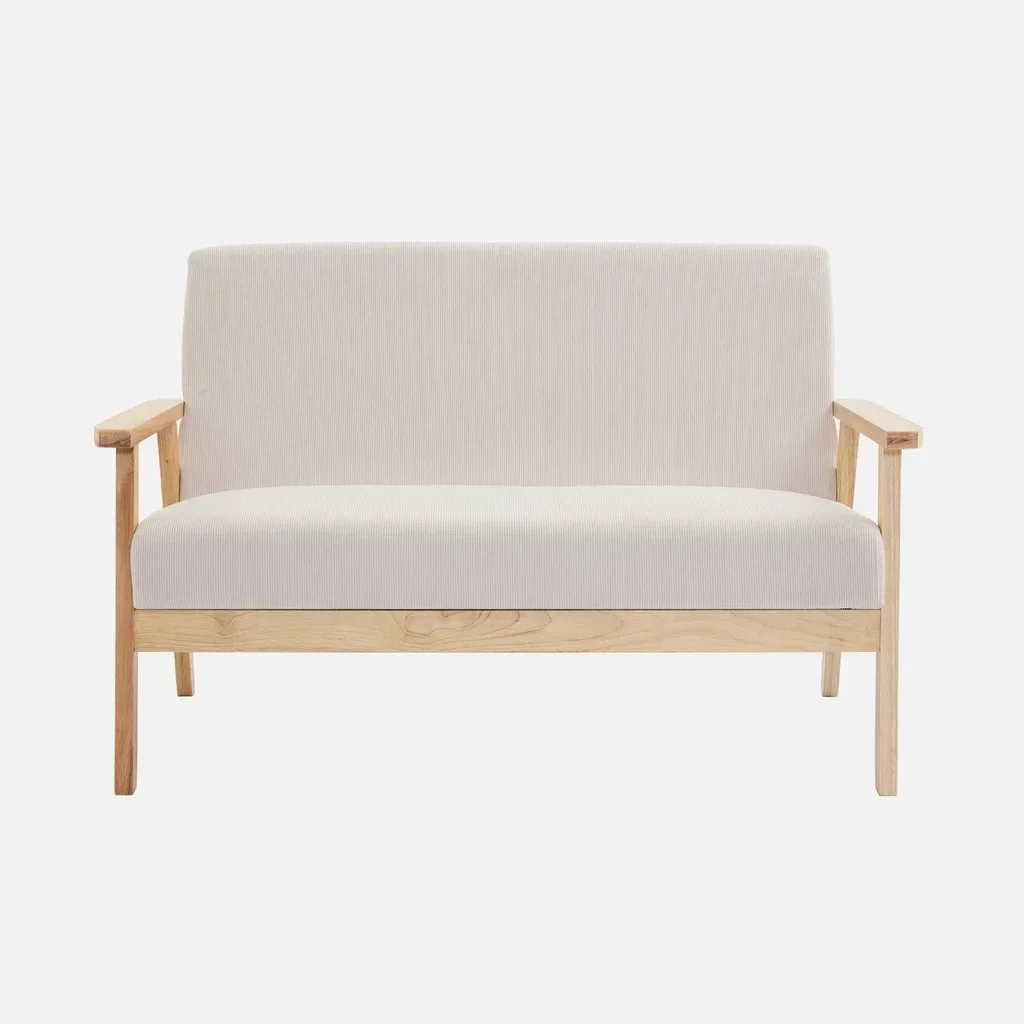 2-Sitzer Skandinavisches Cord-Samt Sofa Khaki Hevea Holzfüße Isak