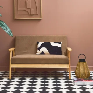 2-Sitzer Isak Sofa Khaki Kordsamt Kautschukholz Skandinavischer Vintage-Stil
