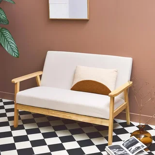 2-Sitzer Skandinavisches Cord-Samt Sofa Khaki Hevea Holzfüße Isak