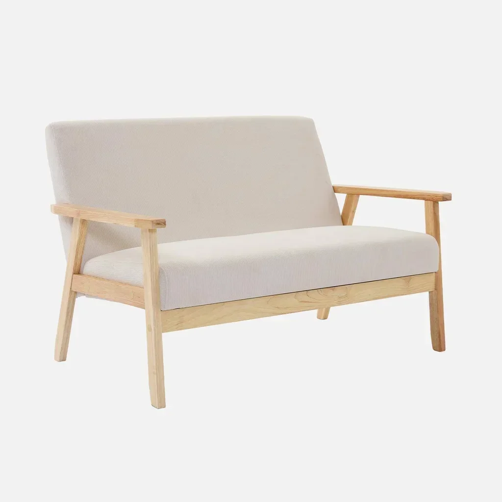2-Sitzer Skandinavisches Cord-Samt Sofa Khaki Hevea Holzfüße Isak