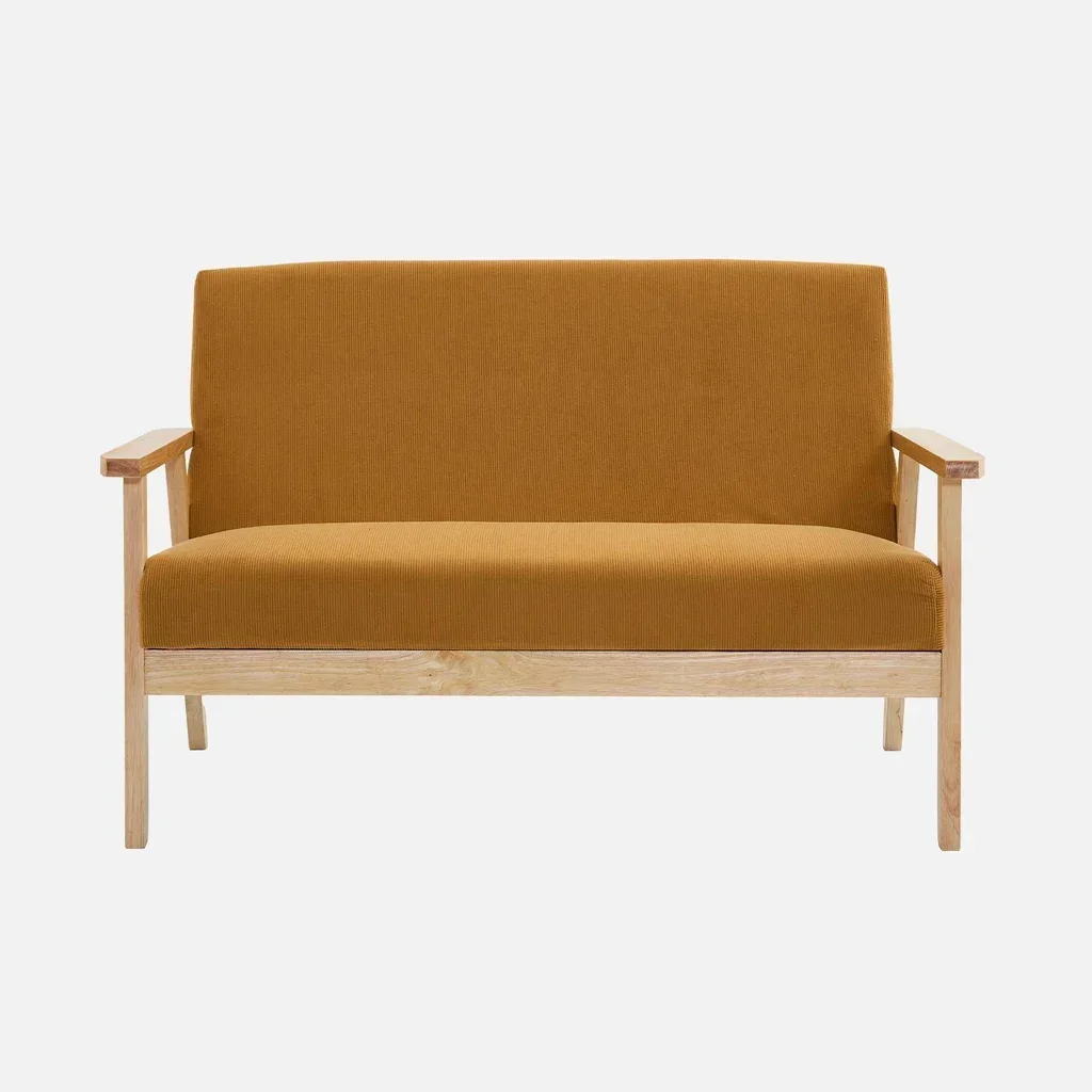2-Sitzer Isak Sofa Khaki Kordsamt Kautschukholz Skandinavischer Vintage-Stil