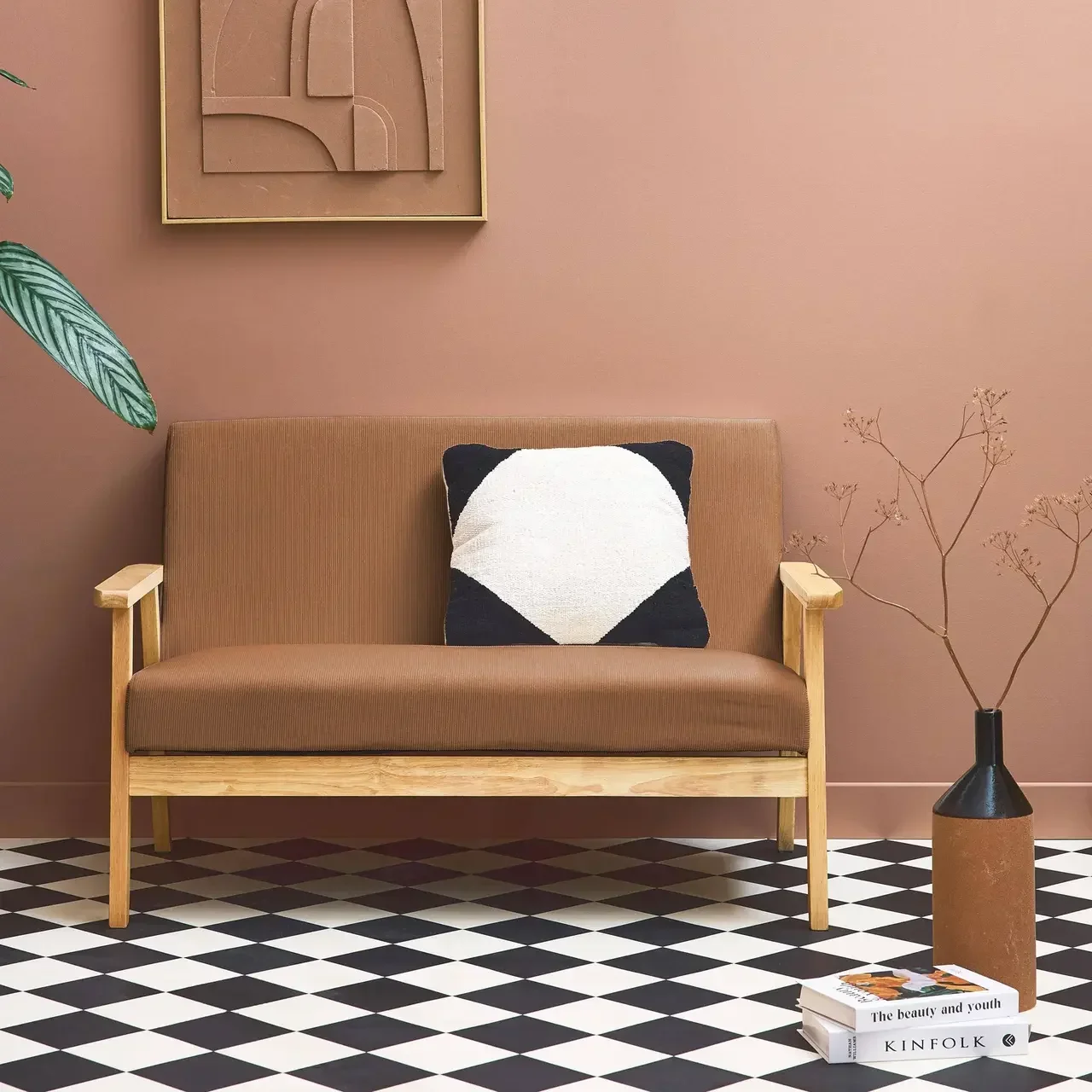 2-Sitzer Sofa Bank Hevea Holz khaki Kordsamt skandinavischer Stil Isak