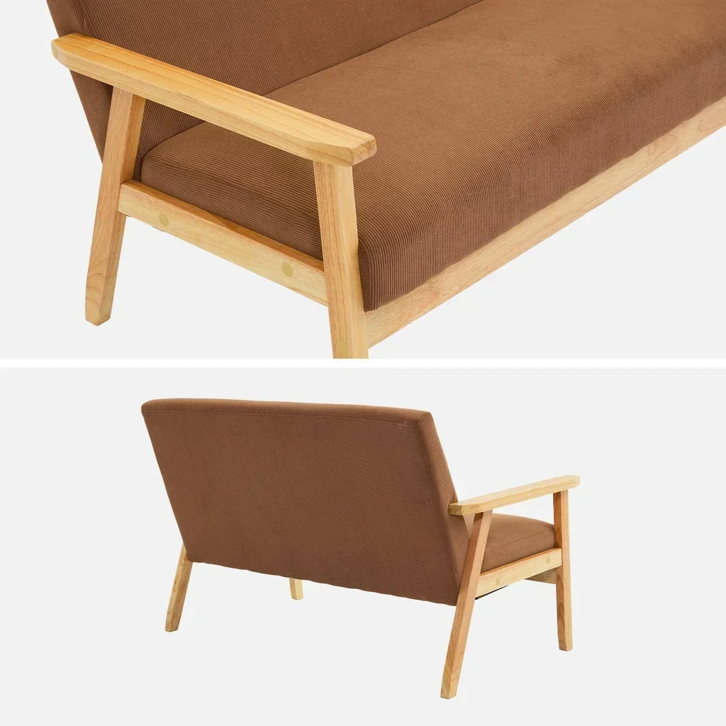 2-Sitzer Sofa Bank Hevea Holz khaki Kordsamt skandinavischer Stil Isak