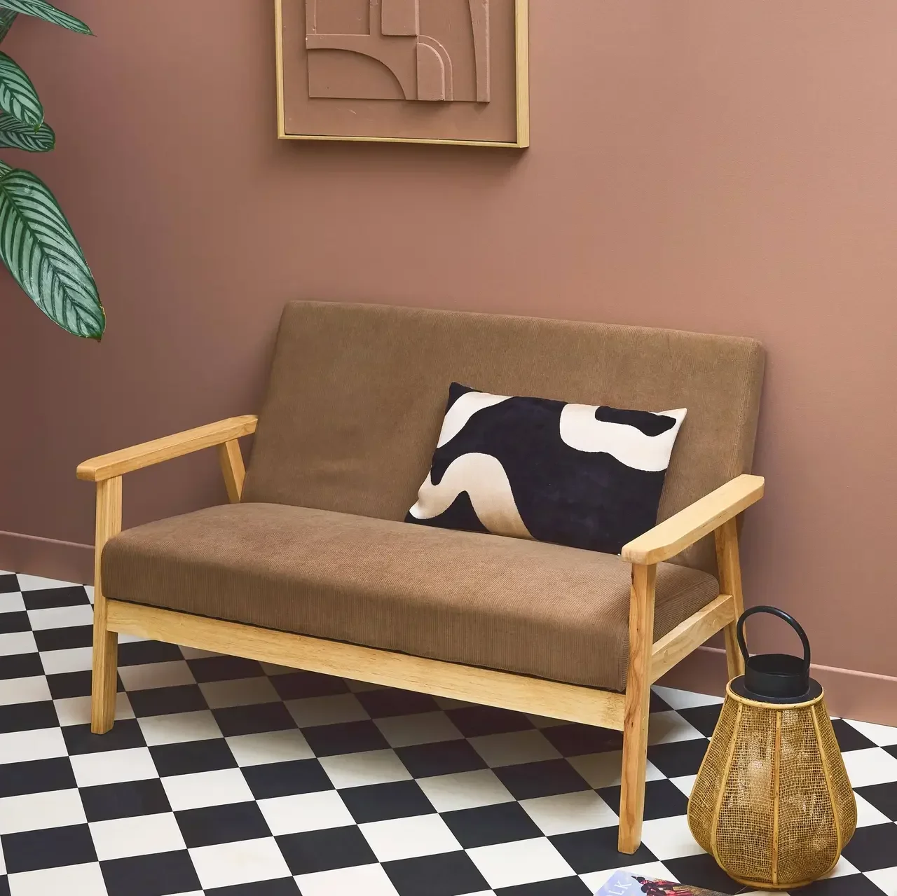 2-Sitzer Isak Sofa Khaki Kordsamt Kautschukholz Skandinavischer Vintage-Stil