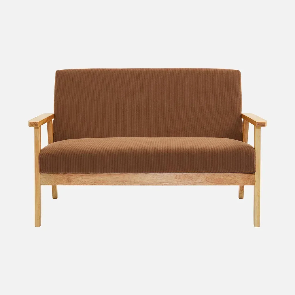 2-Sitzer Sofa Bank Hevea Holz khaki Kordsamt skandinavischer Stil Isak