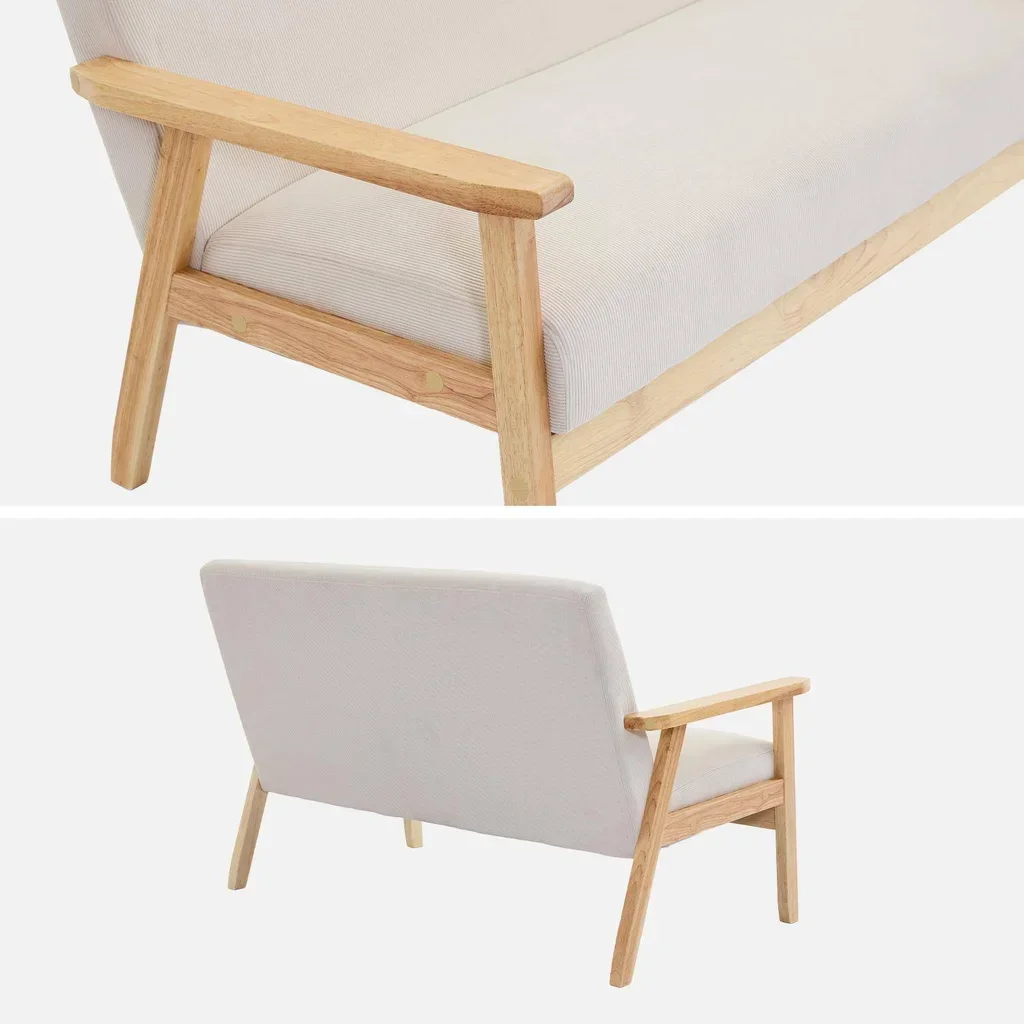 2-Sitzer Skandinavisches Cord-Samt Sofa Khaki Hevea Holzfüße Isak