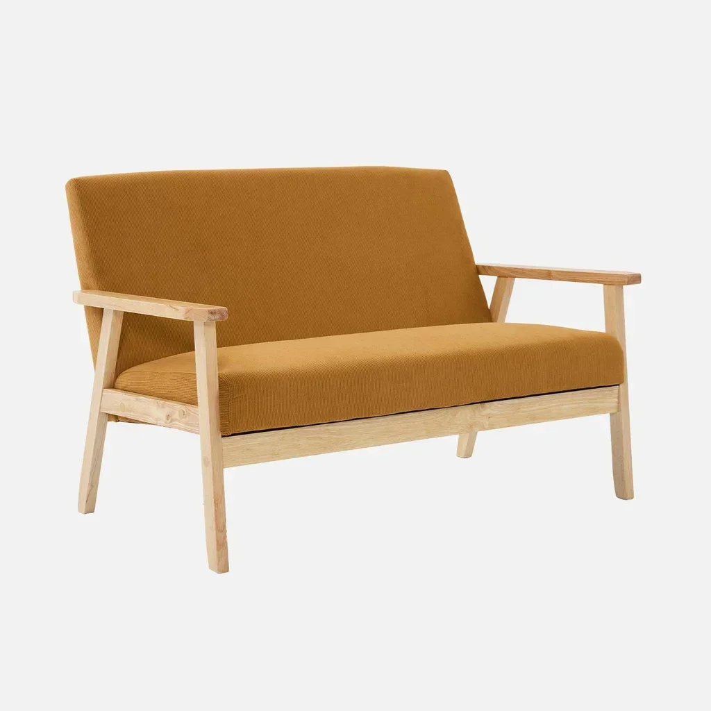 2-Sitzer Isak Sofa Khaki Kordsamt Kautschukholz Skandinavischer Vintage-Stil