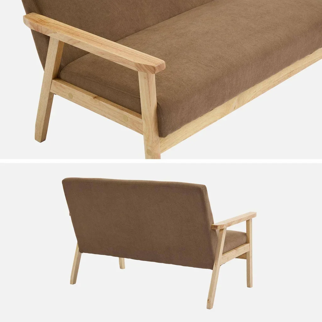 2-Sitzer Isak Sofa Khaki Kordsamt Kautschukholz Skandinavischer Vintage-Stil