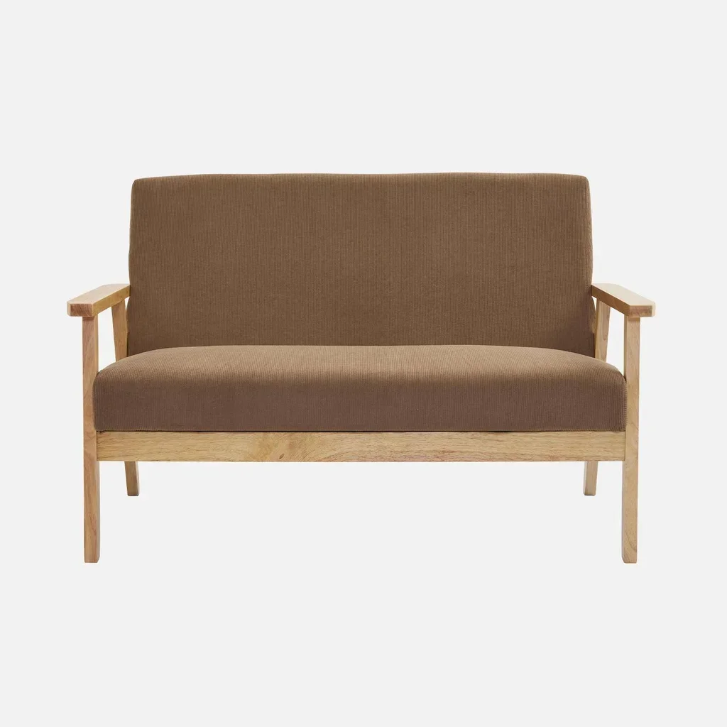 2-Sitzer Isak Sofa Khaki Kordsamt Kautschukholz Skandinavischer Vintage-Stil
