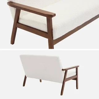 Canapé 2 places Isak bois hévéa tissu bouclette style scandinave vintage